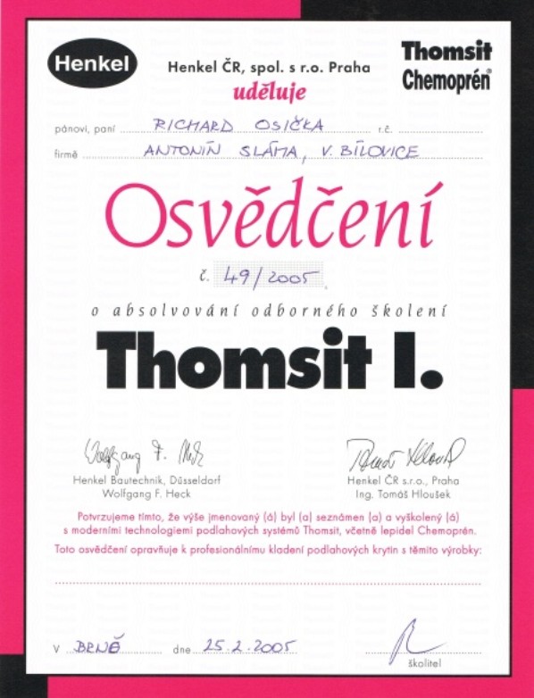 Osvědčení - vinyl